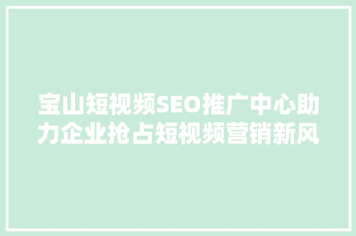 宝山短视频SEO推广中心助力企业抢占短视频营销新风口