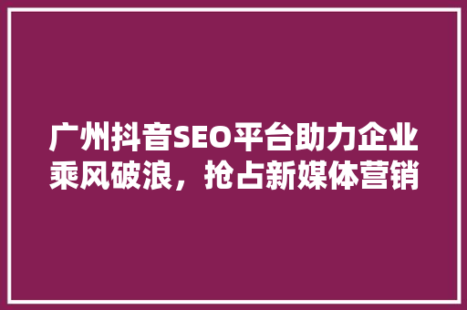 广州抖音SEO平台助力企业乘风破浪，抢占新媒体营销高地
