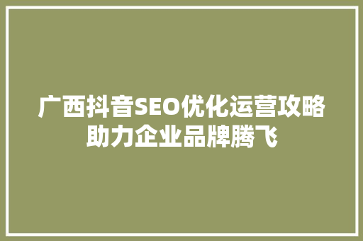广西抖音SEO优化运营攻略助力企业品牌腾飞