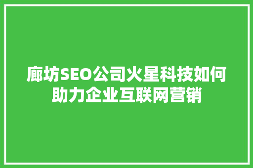 廊坊SEO公司火星科技如何助力企业互联网营销