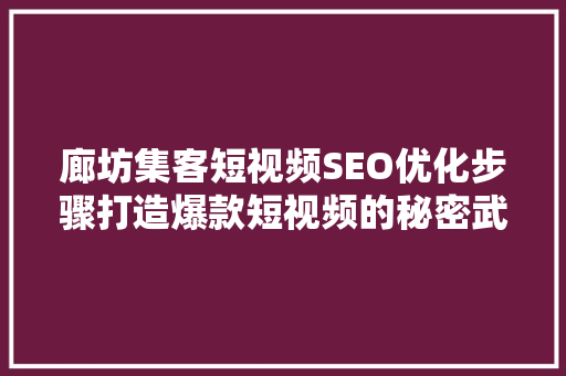 廊坊集客短视频SEO优化步骤打造爆款短视频的秘密武器