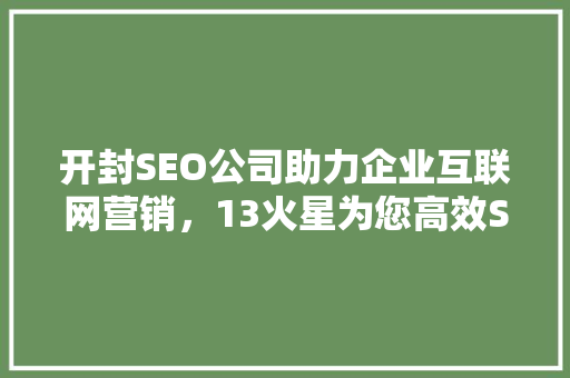 开封SEO公司助力企业互联网营销，13火星为您高效SEO步骤