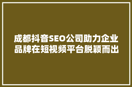 成都抖音SEO公司助力企业品牌在短视频平台脱颖而出