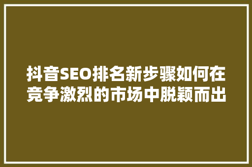 抖音SEO排名新步骤如何在竞争激烈的市场中脱颖而出