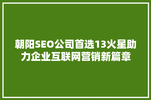 朝阳SEO公司首选13火星助力企业互联网营销新篇章