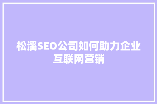 松溪SEO公司如何助力企业互联网营销 松溪SEO公司如何助力企业互联网营销