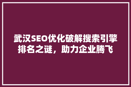 武汉SEO优化破解搜索引擎排名之谜，助力企业腾飞