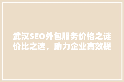 武汉SEO外包服务价格之谜价比之选，助力企业高效提升网站排名
