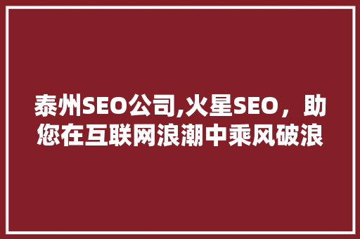 泰州SEO公司,火星SEO,助您在互联网浪潮中乘风破浪 泰州SEO公司,火星SEO,助您在互联网浪潮中乘风破浪