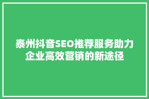 泰州抖音SEO推荐服务助力企业高效营销的新途径