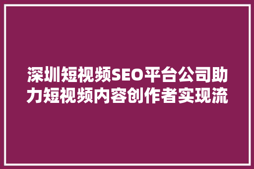 深圳短视频SEO平台公司助力短视频内容创作者实现流量与收益双丰收