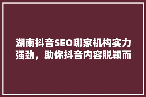湖南抖音SEO哪家机构实力强劲，助你抖音内容脱颖而出