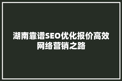湖南靠谱SEO优化报价高效网络营销之路