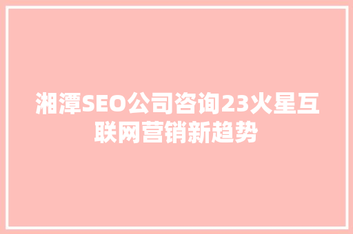 湘潭SEO公司咨询23火星互联网营销新趋势