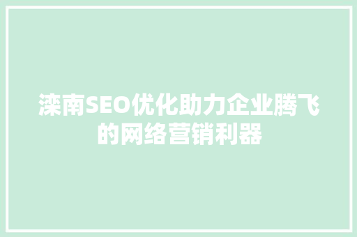 滦南SEO优化助力企业腾飞的网络营销利器