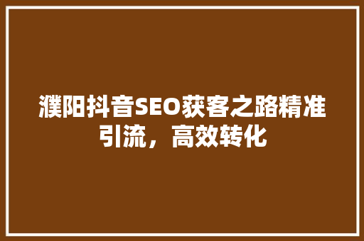 濮阳抖音SEO获客之路精准引流，高效转化