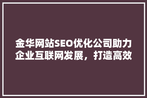 金华网站SEO优化公司助力企业互联网发展，打造高效搜索引擎排名