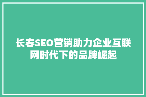 长春SEO营销助力企业互联网时代下的品牌崛起