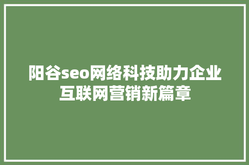 阳谷seo网络科技助力企业互联网营销新篇章