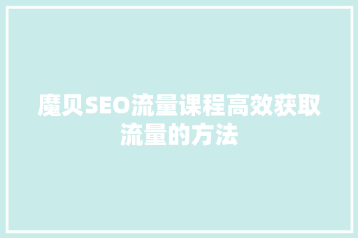 魔贝SEO流量课程高效获取流量的方法