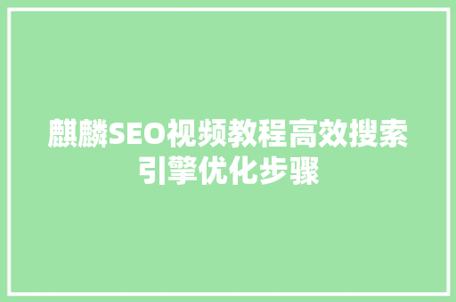 麒麟SEO视频教程高效搜索引擎优化步骤