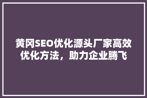 黄冈SEO优化源头厂家高效优化方法，助力企业腾飞