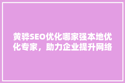 黄骅SEO优化哪家强本地优化专家,助力企业提升网络影响力 黄骅SEO优化哪家强本地优化专家,助力企业提升网络影响力