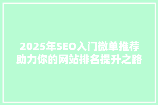 2025年SEO入门微单推荐助力你的网站排名提升之路 2025年SEO入门微单推荐助力你的网站排名提升之路