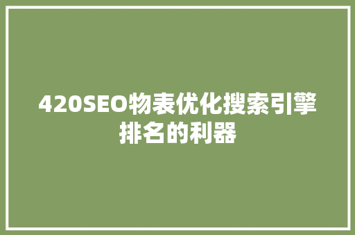 420SEO物表优化搜索引擎排名的利器