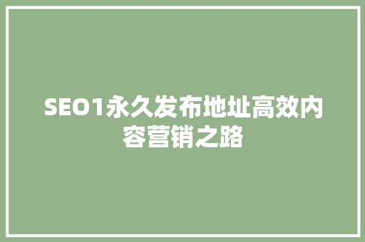 SEO1永久发布地址高效内容营销之路
