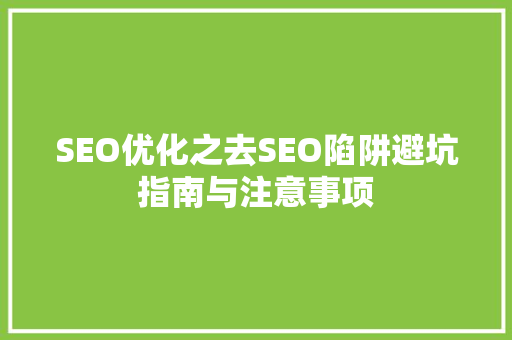 SEO优化之去SEO陷阱避坑指南与注意事项 SEO优化之去SEO陷阱避坑指南与注意事项