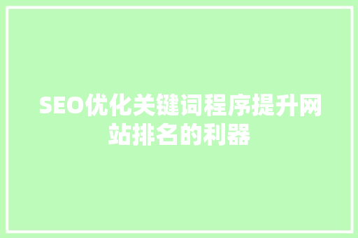 SEO优化关键词程序提升网站排名的利器