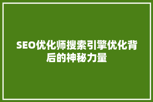 SEO优化师搜索引擎优化背后的神秘力量 SEO优化师搜索引擎优化背后的神秘力量