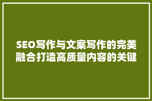 SEO写作与文案写作的完美融合打造高质量内容的关键