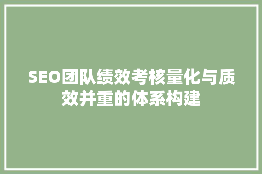 SEO团队绩效考核量化与质效并重的体系构建