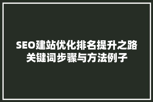 SEO建站优化排名提升之路关键词步骤与方法例子 SEO建站优化排名提升之路关键词步骤与方法例子
