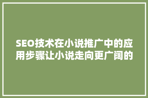 SEO技术在小说推广中的应用步骤让小说走向更广阔的舞台