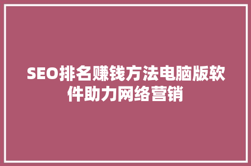 SEO排名赚钱方法电脑版软件助力网络营销