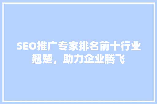 SEO推广专家排名前十行业翘楚，助力企业腾飞