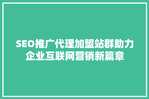 SEO推广代理加盟站群助力企业互联网营销新篇章 编程语言