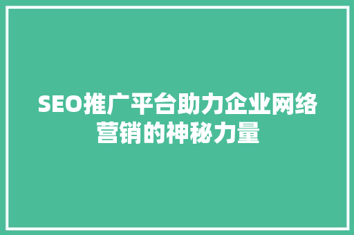 SEO推广平台助力企业网络营销的神秘力量