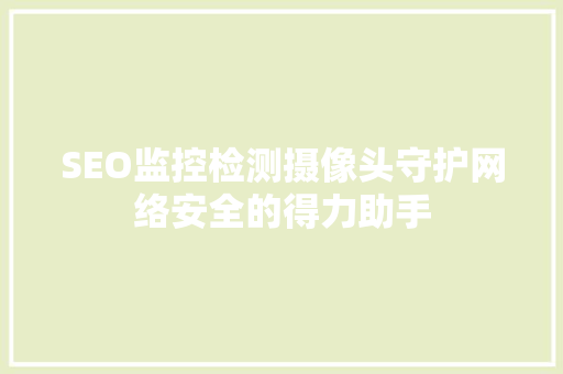 SEO监控检测摄像头守护网络安全的得力助手
