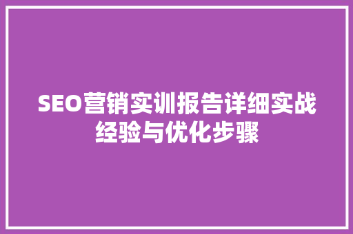SEO营销实训报告详细实战经验与优化步骤 SEO营销实训报告详细实战经验与优化步骤