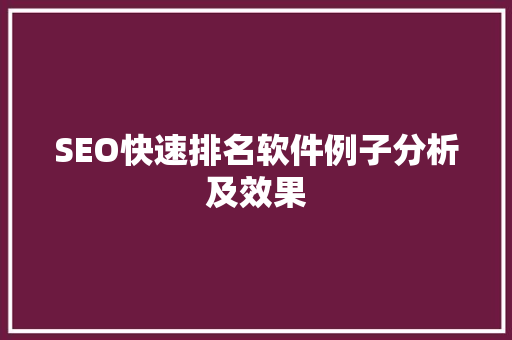 SEO快速排名软件例子分析及效果