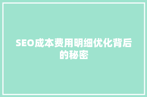 SEO成本费用明细优化背后的秘密