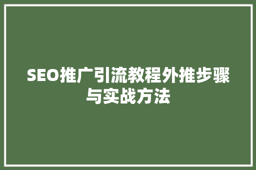 SEO推广引流教程外推步骤与实战方法
