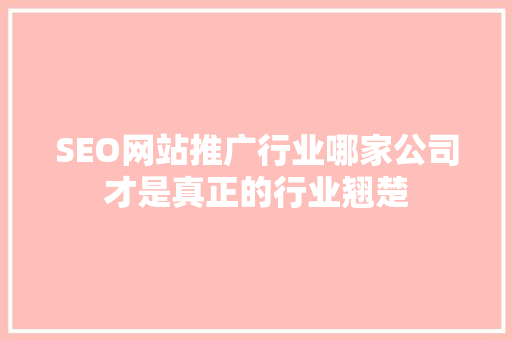 SEO网站推广行业哪家公司才是真正的行业翘楚