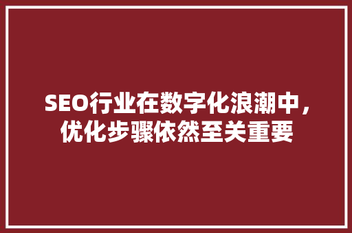 SEO行业在数字化浪潮中，优化步骤依然至关重要