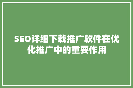 SEO详细下载推广软件在优化推广中的重要作用