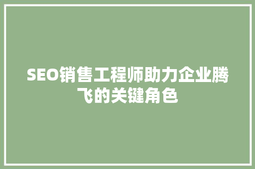 SEO销售工程师助力企业腾飞的关键角色